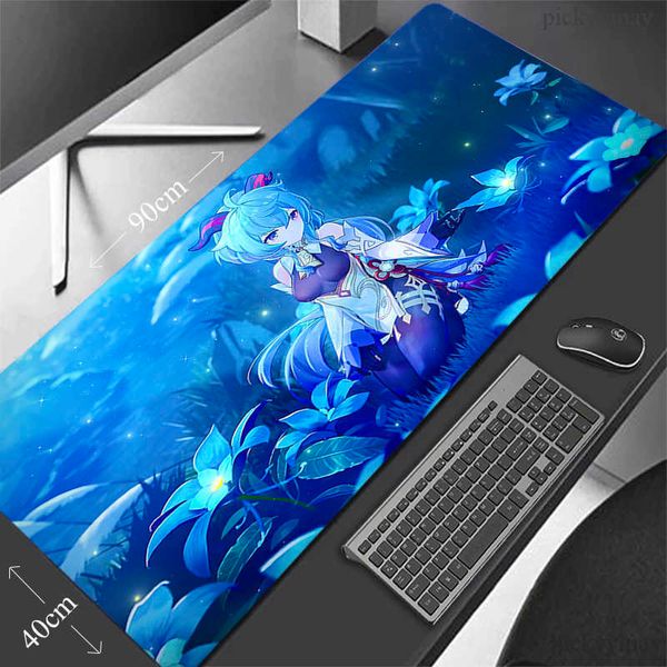 Alfombrillas para ratón Reposamuñecas Alfombrilla para ratón para juegos Alfombrilla para ratón grande Ganyu Genshin Impact Pc Gamer Desk Mat Teclado de goma Mesa Alfombra Anime Girl Mausepad 900x400 T230215