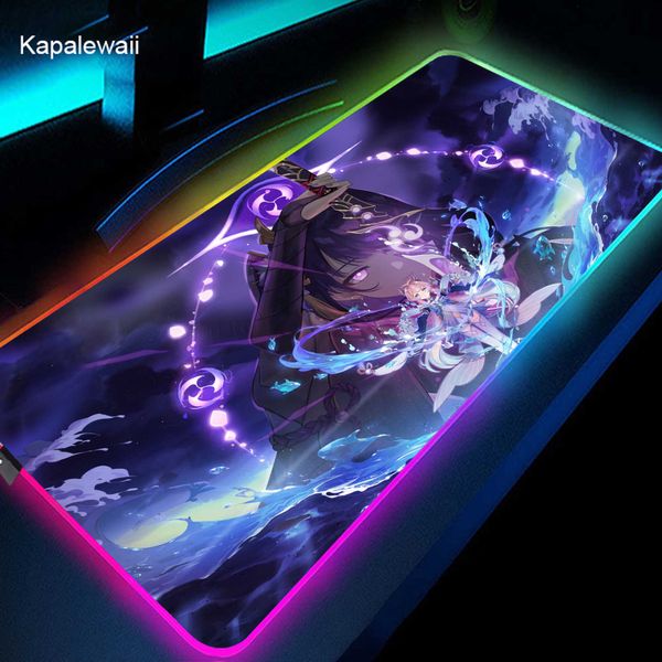 Alfombrillas para ratón Reposamuñecas Genshin Impact Mouse Pad RGB Gaming Mousepad Large Xsl Mouse Mat Alfombrillas para teclado Computadora Alfombra de goma Alfombra de escritorio retroiluminada 900x400mm J230422