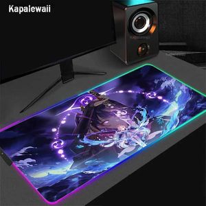 Pads de souris poignet repose genshin Impact RGB Gaming Mousepad Big Mouse Mats LED GRAND GAMER MOUSEPADS XXL PAD CLAVEY PAD LUMINENT MAT MATE PAD Backlit Y240419