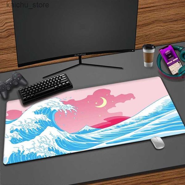 Ratón de ratones Muñecas Muñecas Gran onda Off Pink Mouse Pad Kawaii grande Lindo mousepad para PC Gamer portátil portátil de goma hd impresión hd portador de mouse Deskmat y240419