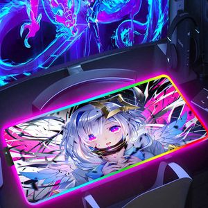 Muisblokken Pols Rests Hololive RGB Mouse Pad Gaming Leuke bureaumat Grote muispad XXL Uitgebreide achtergrondverlichting Kawaii Kawaii Keyboard Protector Anime PC Accessoires T230215