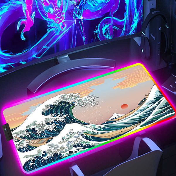 Tapis de souris Repose-poignets Japon Great Waves Pc Gamer Mousepad Rgb Mouse Pad Anime Accessoires Desk Protector Computer Mat Deskpad Tapis Clavier Table T230215