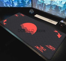 Tapis de souris Repose-poignets Tapis de bureau japonais Noir Rouge Tapis de souris Koi Fish Sun Cloud Japon Art Seal Sunrise Grand XXL Tapis de bureau de jeu Tapis de souris en caoutchouc 90 x 40 J231215