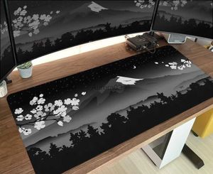 Tapis de souris Repose-poignets Tapis de bureau japonais Forêt noire et blanche Fuji Mountain Tapis de souris Grand gris Tapis de bureau de jeu XXL Tapis de souris étendu Tapis de jeu YQ231117