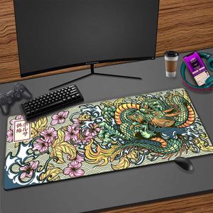 Tapis de souris Repose-poignets Dragon japonais grand tapis de souris d'ordinateur noir blanc clavier de jeu tapis en caoutchouc sur la table tapis de bureau tapis de souris Anime PC Gamer T230215
