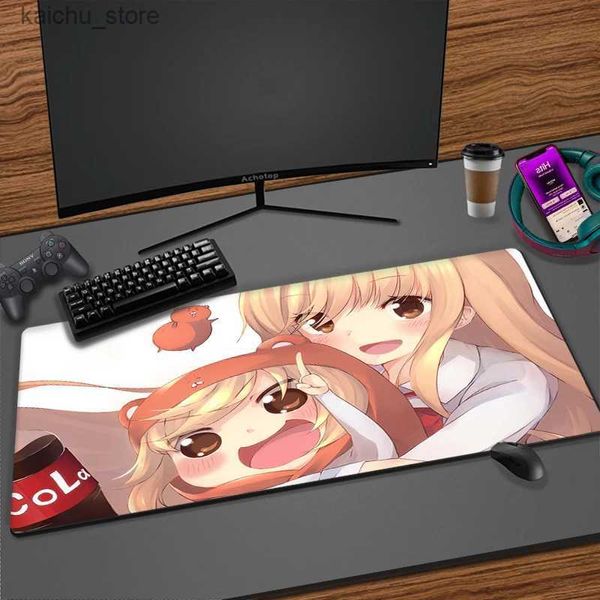 Pads de souris poignet repose kawaii fille anime grand pad de souris xxl en caoutchouc naturel ordinateur verrouillage bord gaming metpad bourse tapis mignon table cotonnette y240419