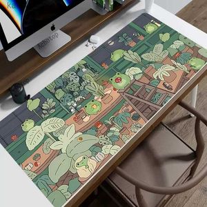 Muisblokken Pols Rests Kawaii Frog Mouse Pad Gamer Large Cute MousePad Green Plant Keyboard Computer Persoonlijkheid MAUSE Tapijt Tapijten XXL Laptop Desk Mat Y240419