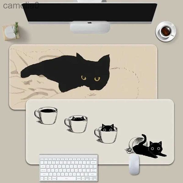 Moda de ratones Muñecas Muñecas Gran Gamer de gato negro Mousepad Lindo Kawaii XXL Gaming Pad de mouse Big Big Fashion Latop Notebook Office Deskmats Keyboard Matl231221