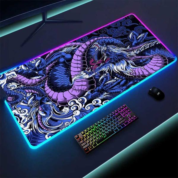 Tapis de souris Repose-poignets Grand jeu RVB Tapis de souris Dragon chinois Accessoires de jeu Impression HD Clavier d'ordinateur LED Tapis de souris XXL PC Gamer Tapis de bureau pour ordinateur portable YQ231117