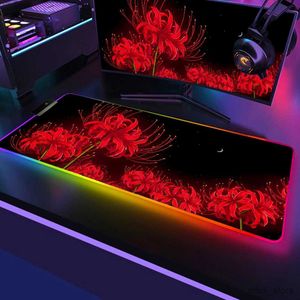 Tapis de souris Repose-poignets Grand tapis de souris de jeu LED Wisteria Demon Gaming Deskmat Red Spider Lily Desk Mat Death Flower Anime Mousepad