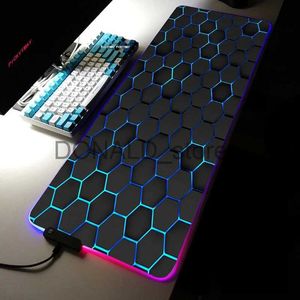 Tapis de souris Repose-poignets Grand tapis de bureau LED XXL RVB Tapis de souris d'ordinateur Nouveau géométrique 90x40cm Rétro-éclairage Tapis de clavier Tapis de table Gamer Tapis de souris lumineux J231215