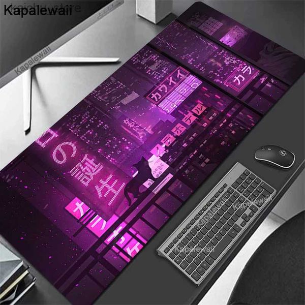 Poussions de souris Le poignet repose un grand coussin de souris xxl Purple City Néon Mousepad 900x400 Mate Mat Japonais Street Mousepads Table Clavier Mause Mats Bureau Rug Y240419