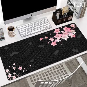 Tapis de souris Repose-poignets Grand joli tapis de souris Tapis de souris Sakura Tapis de souris d'ordinateur Tapis de bureau à coutures noires pour tapis de clavier PC Tapis de table 400x900mm T230215