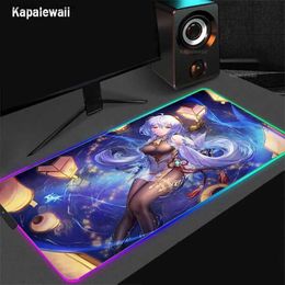 Ratones de ratón Rostas de muñeca Gran RGB MOUSEPAD Genshin Impacto Mat de ratones Mousepads Musepads LED Mats de escritorio luminoso Pads de mouse 100x50 para PC Y240419