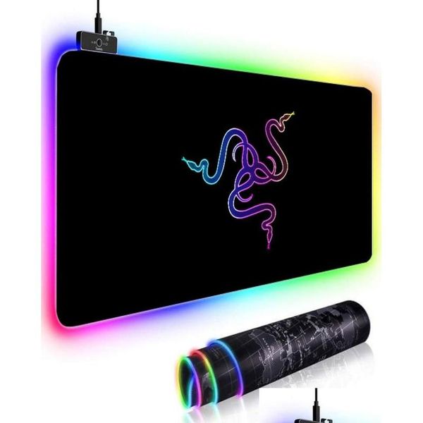 Alfombrillas de ratón Restos de muñeca Gran RGB Pad XXL Gaming Mousepad Led Mause Gamer Copia Razer Alfombra Teclado grande Mat con retroiluminación Drop Entrega DHB2V