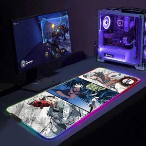 Tapis de souris Repose-poignets LED RGB Anime Demon Slayer Tapis de souris de jeu M Tapis de souris Tapis de souris en caoutchouc Tapis de souris antidérapant avec rétro-éclairage XXL 40X90 Tapis De Souris T230215