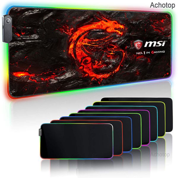 Alfombrillas de ratón Reposamuñecas MSI Dragon LED Light Gaming Pad RGB Cubierta de teclado grande Base de goma antideslizante Alfombra de computadora Alfombrilla de escritorio XL PC Game Mousepad 230823