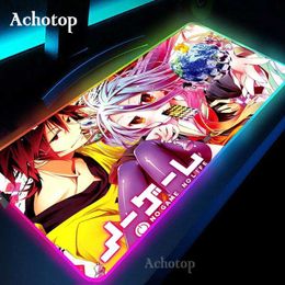 Muisblokken Pols Rests No Game No Life RGB Gaming MousePad Grote formaat XXL Game Mouse Pad Muse MAS MAT LED Natural Rubber voor toetsenbordcomputer PC Gamer Y240419