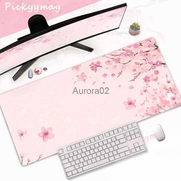 Alfombrillas para ratón Reposamuñecas Alfombrilla para ratón con diseño de Flores de Cerezo Rosas, Mesa para computadora en casa, Alfombrilla para ratón para PC Grande, Alfombrilla para Teclado Art Sakura, Alfombrilla para Escritorio, Accesorios de Oficina YQ231117