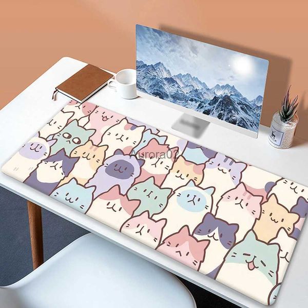 Tapis de souris Repose-poignets Rose Kawaii Tapis de souris Grand tapis de souris imprimé HD Tapis de souris d'ordinateur Tapis de table Patte de chat mignon XXL Tapis de bureau 900 x 400 mm Tapis de souris en caoutchouc YQ231117