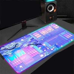 Tapis de souris Repose-poignets RVB Anime Pad Lune Paysage Tapis de table 900 x 400 Tapis de bureau Éclairage LED Ordinateur portable Kawaii Tapis de souris XXL Tapis esthétique Rétro-éclairage 231130