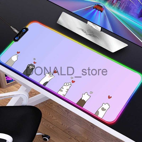 Tapis de souris Repose-poignets RVB Tapis de souris LED Gamers Rétro-éclairage Grand jeu doux Souris rougeoyante Gamer Clavier Patte de chat Tapis de souris pour accessoires de joueur J231215