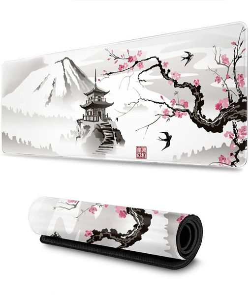 Alfombrillas para ratón Reposamuñecas Sakura Alfombrilla para ratón Alfombrillas de Escritorio para computadora Personalizadas Oficina portátil Alfombrilla de ratón Suave de Caucho Natural Pagoda Japonesa y Flor de Cerezo 231025