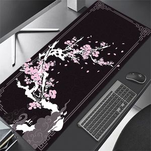 Tapis de souris Repose-poignets Sakura Tapis de souris Accessoires de jeu Japonais Grand tapis Noir Rose Kawaii Tapis de bureau Table XXL pour tapis d'ordinateur 230823