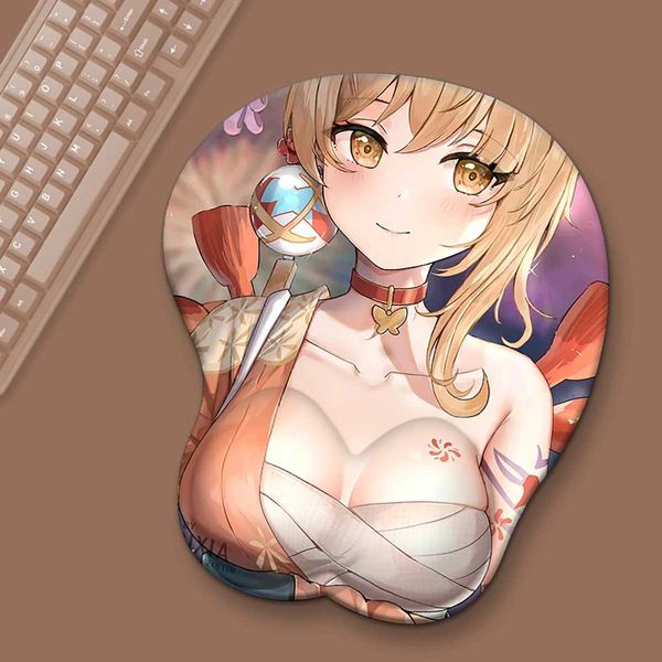 Poussions de souris Le poignet reste sexy 3D PAD MOUSE GENSHIN IMPACT SILICONE Nipples Mouse Pad Repos Otaku Desktop Decoration Personnalisation du cadeau Y240423