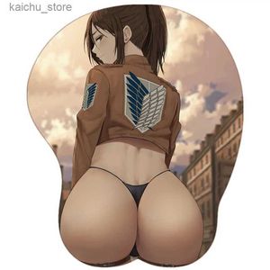 Muisblokken Pols Rustt Stormpike -aanval op Titan Mikasa Sexy Girls Big Ass Oppai MousePad Mat Anime Kawaii 3D Mouse Pad met polssteun zachte siliconen Y240419