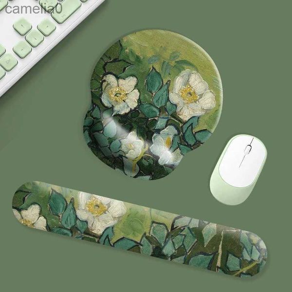 Ratones de ratón Rosiciones de muñeca Van Gogh Rose Guardia Muñeca Pad, Padena de ratón Silicona 3D Soporte de mano Solidio Solid Cushion Creative Oil Painting Table PADL231221