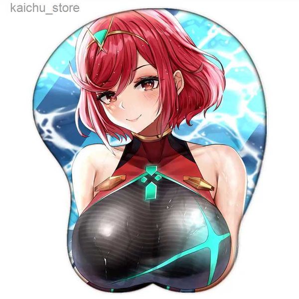 Ratón de ratón Muñeca RESTS Xenoblade 2 Pyra Gamer Sexy Mouse Pad de ratón Linda Muñeca Muñeca 3D Oppai Silicone Gel Boob Mousepad Y240419