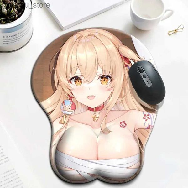 Pads de souris poignet repose yoimiya 3d poitrine de poitrine mignon genshin impact gaming figure anime pad de souris avec poignet repos y240419