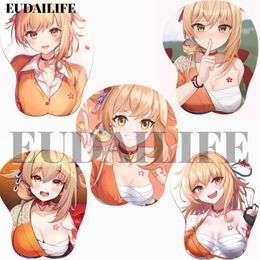 Muis pads pols rust yoimiya genshin impact game 3d muis pad hand pols polstel mousepad siliconen borst oppai soft mouse mat kantoor werk otaku cadeau y240423