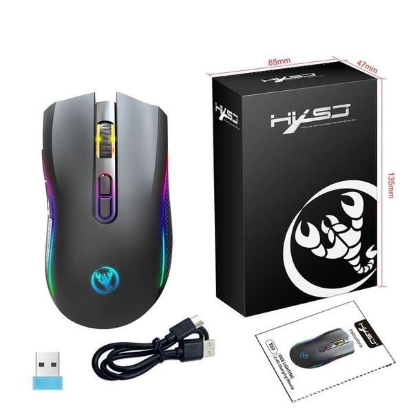 Souris T69 2.4G souris mécanique sans fil souris de jeu rvb ergonomique 650mAh 7 boutons programmables souris 4800DPI pour le jeu