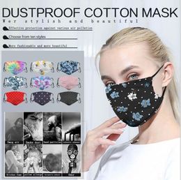 Masque de bouche Respirateurs en coton Masques réglables Earrope Masque de gaze imprimé de protection Respirateur Valve Masque de protection anti-poussière Lsk350