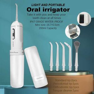 Mond wassen draagbare orale irrigator tandheelkundig water flosser pick USB oplaadbare jetreiniging tanden 5 tip 200 ml 4 modi IPX7 230202