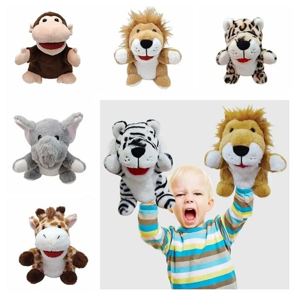 Puppets à main animale mobile Enfants Gift Sinke Leopard Elephant Lion Plux Hand Doll Jungle Animal Soft Plush Teaching 240328