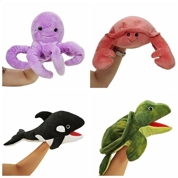 Boca móvil Marionetas de animales marinos Muñeca de mano Tortuga Ballena Felpa Tiburón Marioneta Animal de peluche Pulpo Cangrejo Preescolar Jardín de infantes 240127