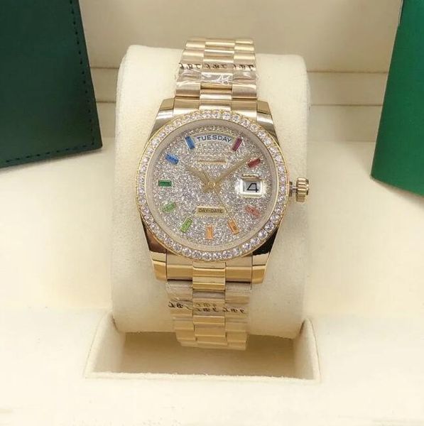 Venta directa de fábrica Reloj clásico de moda para mujer 36 mm mecánico automático de la semana Fecha estrellas engastadas con diamantes Relojes de pulsera de acero inoxidable L008