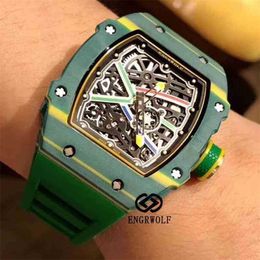 Mouvement Richarmilles Montre Automatique Montre Date Vin Tonneau Montre Mécanique Rm67-02 Série 2824 Vert Fibre De Carbone Bande Hommes L