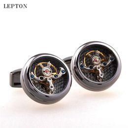 Boutons de manchette Tourbillon pour hommes Lepton montre mécanique de haute qualité boutons de manchette Steampunk Gear Relojes Gemelos T192740