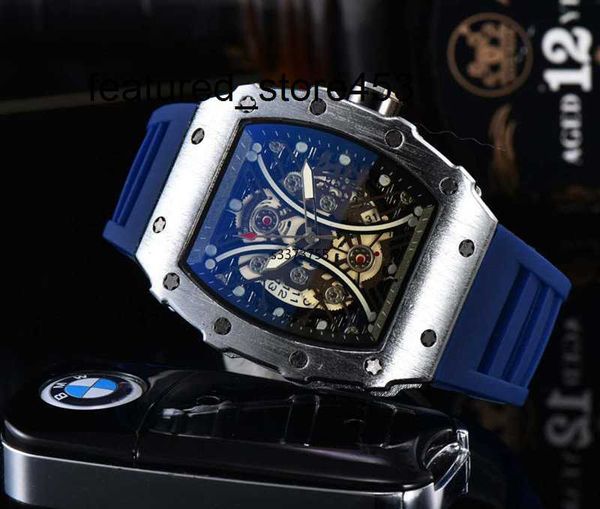 Richd Mill – montre à Quartz pour hommes, haute qualité, diamant Rm, dos en verre creux, boîtier en acier inoxydable, caoutchouc noir