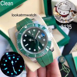 Uurwerkhorloge Rlx Factory Clean Man Herentypes Groen horloge V11 116610l Blauwe keramische ring Rubberen band Eta3135 3235 Mechanisch 904l Saffier