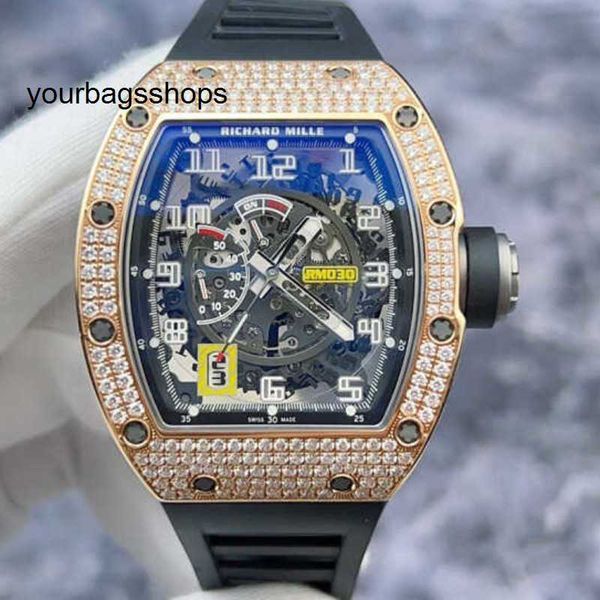 Uurwerkhorloge RM-polshorloge Richarder Milles-horloge Rm030 Origineel diamant 18k roségoud Materiaal uitgehold ontwerp Kalender