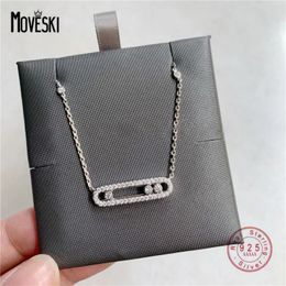 MOVESKI 925 conjunto denso de plata esterlina collar con colgante de clip de papel de circón para mujeres joyería de regalo versátil creativa para niñas 240305