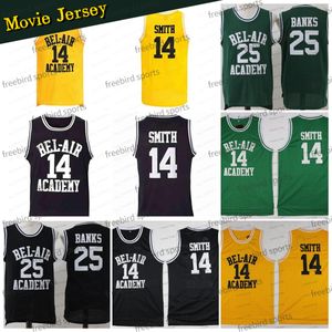 Film 14 Will Smith Basketball Jersey The Fresh Prince of Bel-Air Stitched Black Green Yellow 25 Carlton Banks Jerseys Men Outdoors Apparel