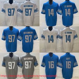 Film 2023-24 Nouveau maillot de football S-6XL cousu 97 AidanHutchinson 14 Amon-RaStBrown 16 JaredGoff Maillots Sport homme femmes jeunes enfants