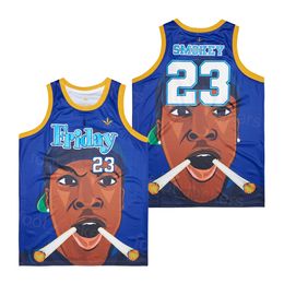 Film 23 Smokey Friday Basketball Jersey Film Retro Pull Respirant Lycée Collège HipHop Pur Coton Équipe Bleu Cousu Retraite Uniforme Pour Les Amateurs De Sport