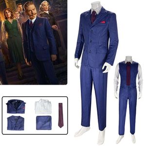 Film A Haunting in Venice Cosplay Hercule Poirot Cosplay Costume Blue Striped Suit Tenfits Halloween Cainiv Costume pour Mencosplay